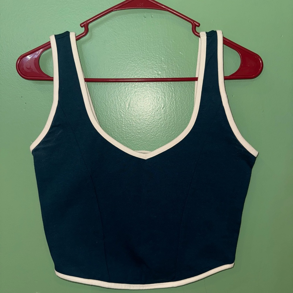 Forever 21 Navy Cropped Tank with White Trim